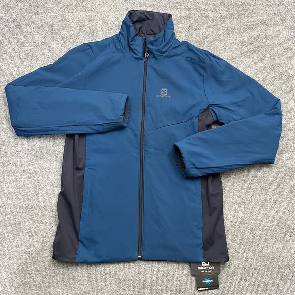 Salomon Drifter Mid Jacket Mens Small Night Sky Blue Black Reversible PrimaLoft - Picture 1 of 15